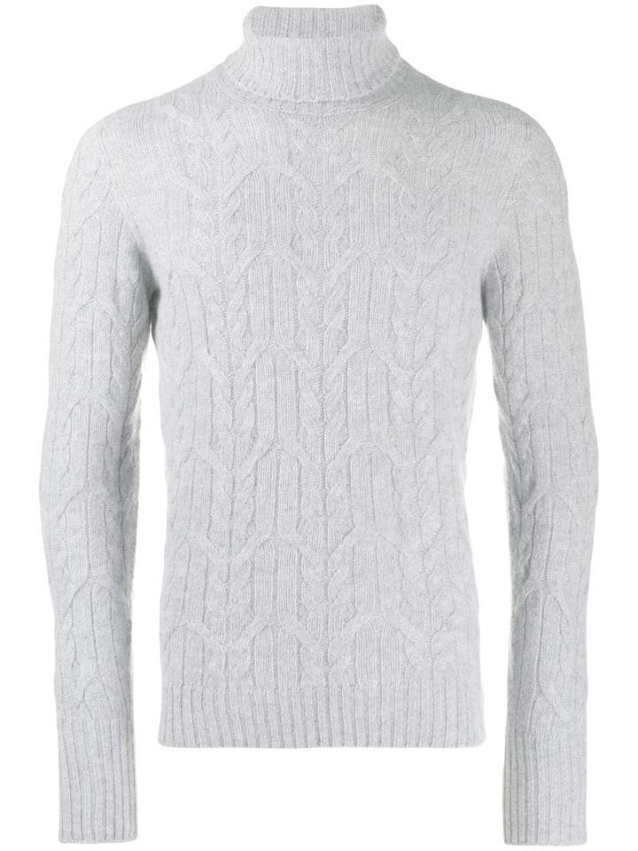 Drumohr Cable Knit Roll Neck Jumper - Grey