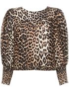 Ganni Leopard Print Tie Back Long-sleeved Blouse - Black