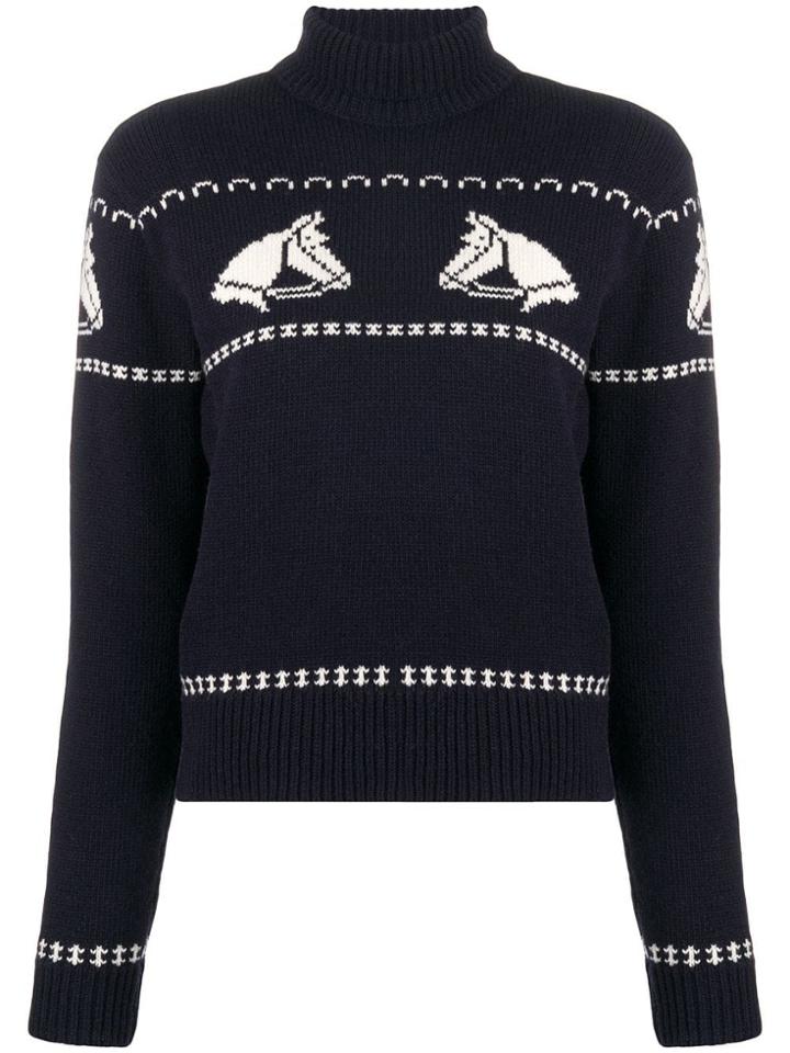 Alexa Chung Horses Knitted Sweater - Blue