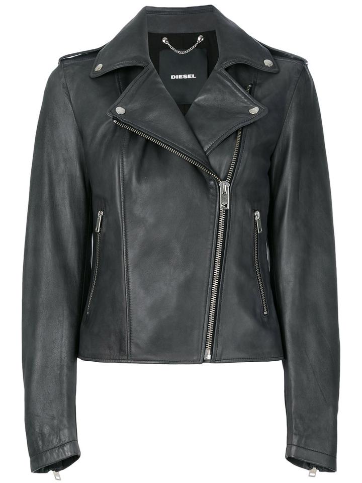 Diesel - Cropped Biker Jacket - Women - Cotton/lamb Skin - Xs, Grey, Cotton/lamb Skin