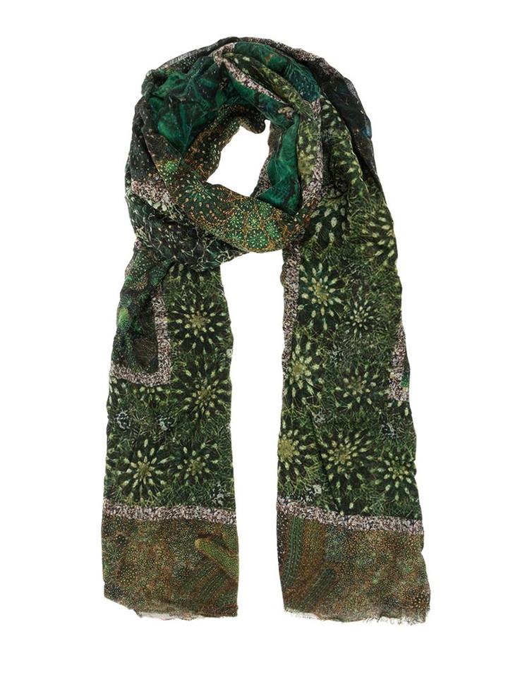 Faliero Sarti Printed Scarf, Adult Unisex, Green, Silk/cotton/modal