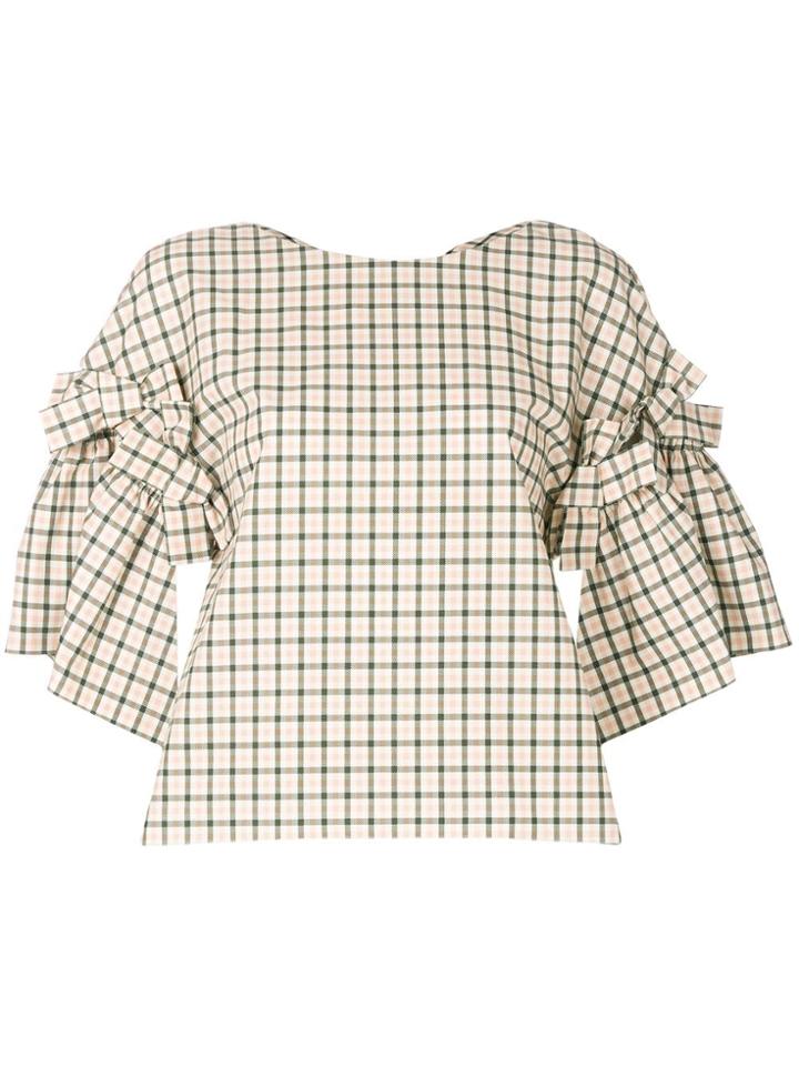 Fendi Check Flared Blouse - Nude & Neutrals