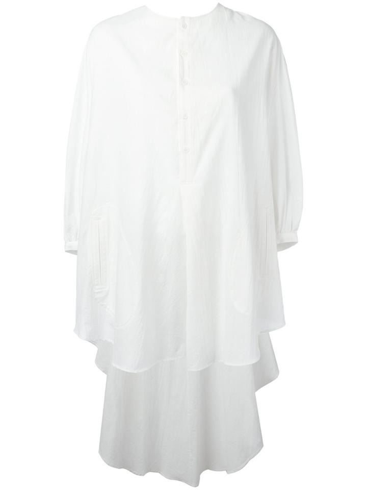Yohji Yamamoto Collarless Mini Shirt Dress - White