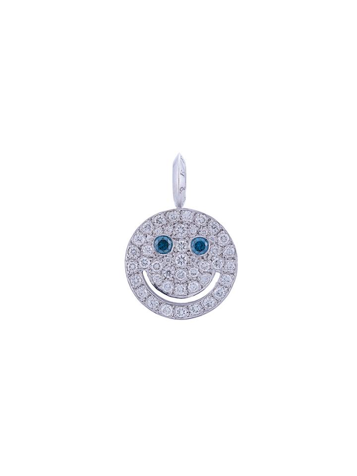 Eyefunny Crystal Embellished Smiley Pendant - Grey