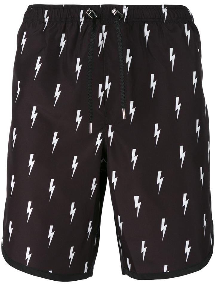 Neil Barrett Lightning Bolt Swim Shorts, Men's, Size: Medium, Black, Polyester