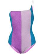 Oseree Striped One Shoulder Swimsuit - Pink & Purple