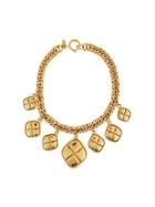 Chanel Vintage Cc Stitch Short Swing Necklace - Metallic