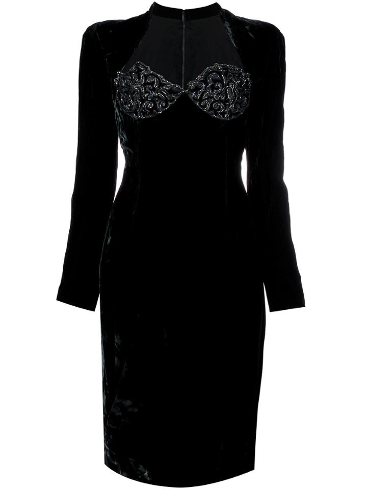 Jean Louis Scherrer Vintage Long-sleeve Fitted Dress - Black