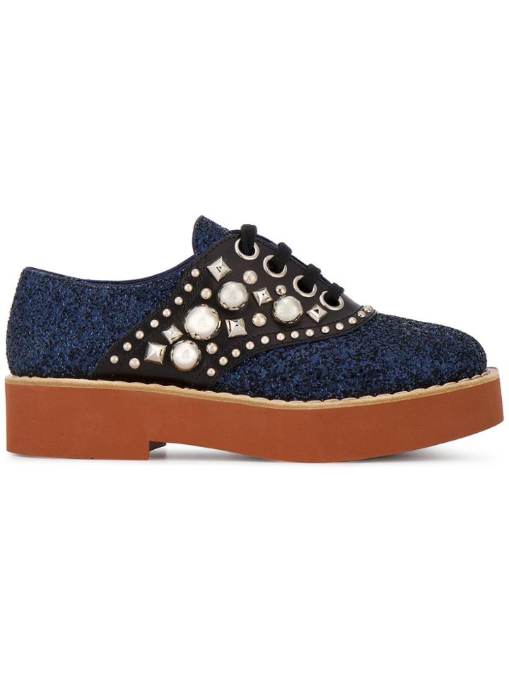 Miu Miu Blue Glitter Stuffed Flatform Brogues
