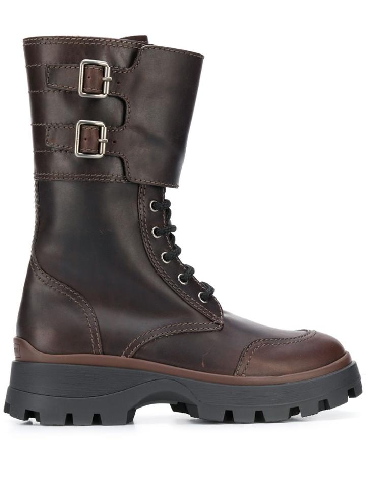 Miu Miu Buckled Military Boots - Brown