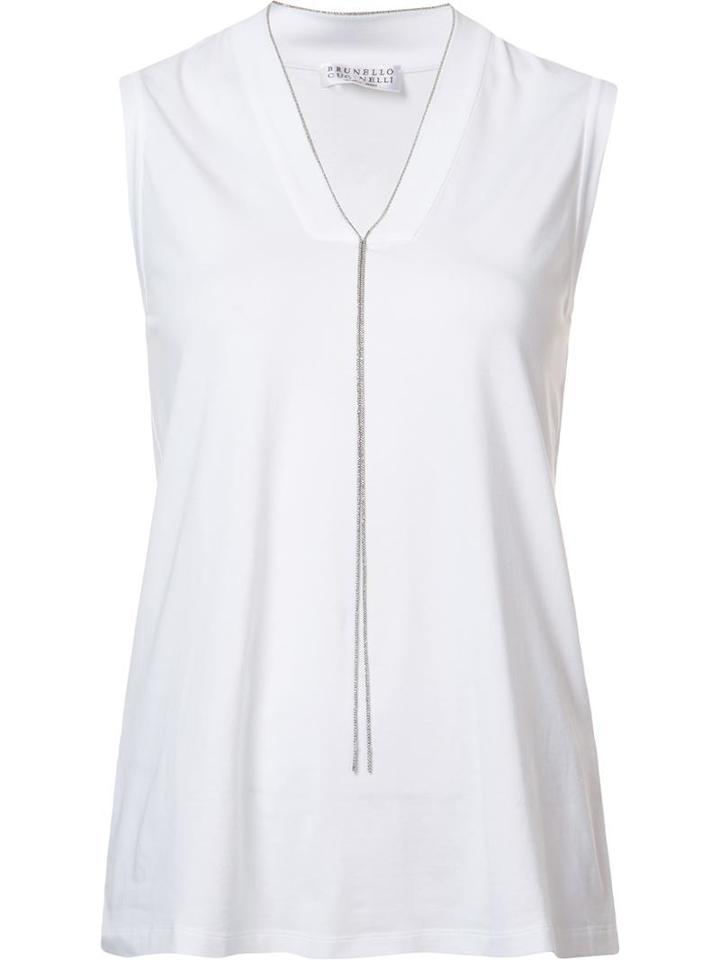 Brunello Cucinelli Sleeveless V-neck Tank, Women's, Size: Small, White, Cotton
