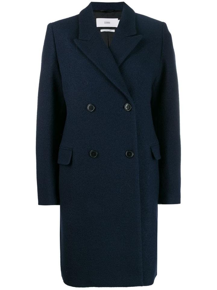Closed Double-breasted Midi Coat - Blue