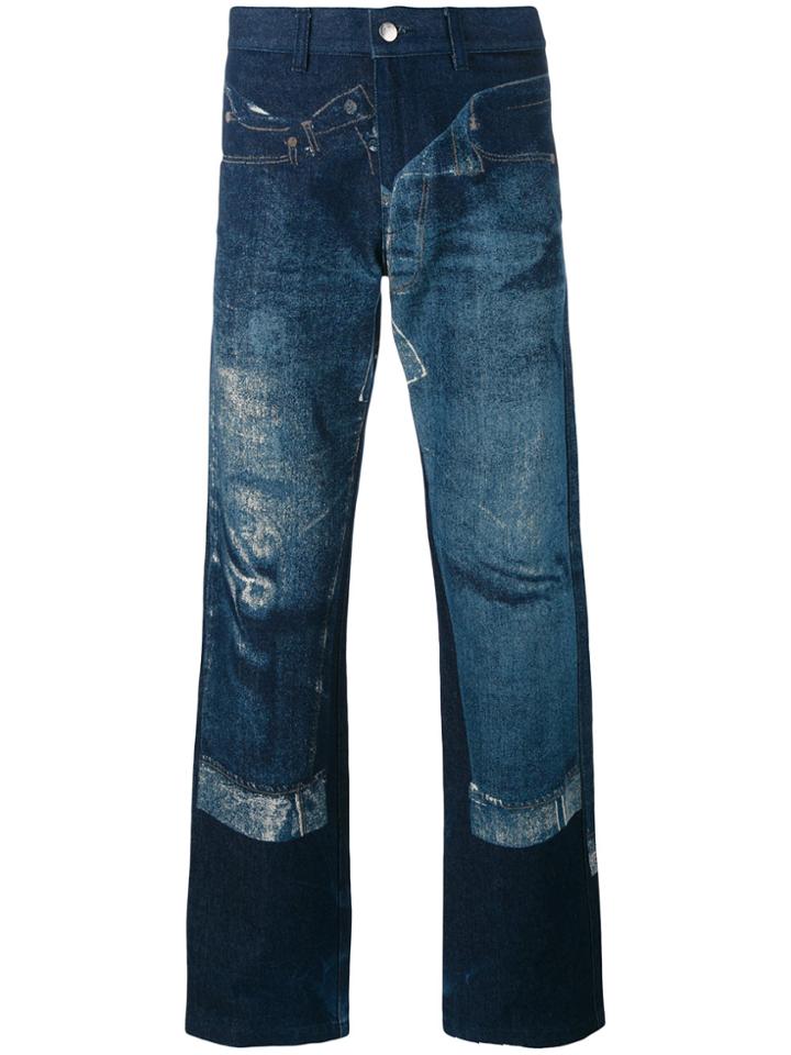 Jean Paul Gaultier Vintage Trompe L'oeil Printed Denim Trousers - Blue