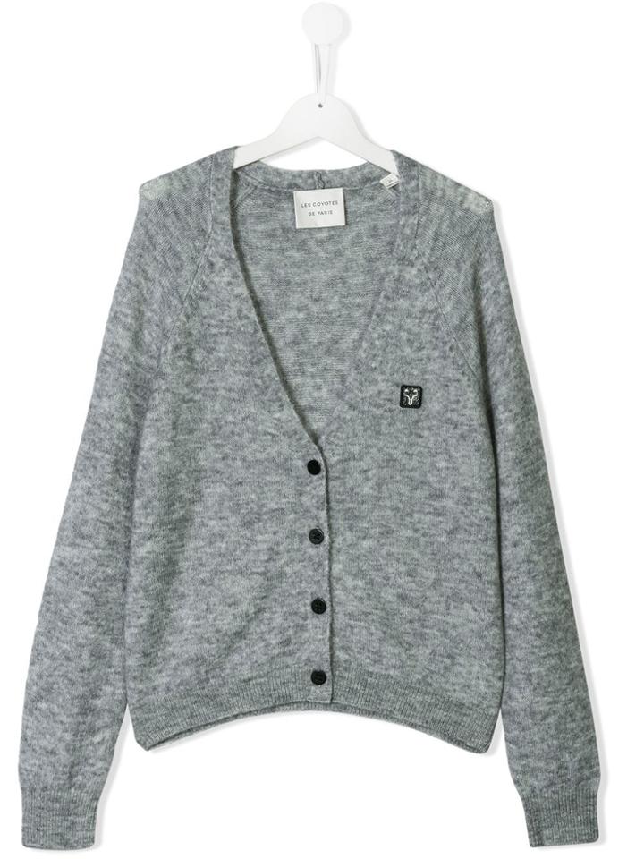 Les Coyotes De Paris Teen Knitted V-neck Cardigan - Grey