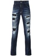 Philipp Plein Distressed Straigt Leg Jeans, Men's, Size: 32, Blue, Cotton/spandex/elastane