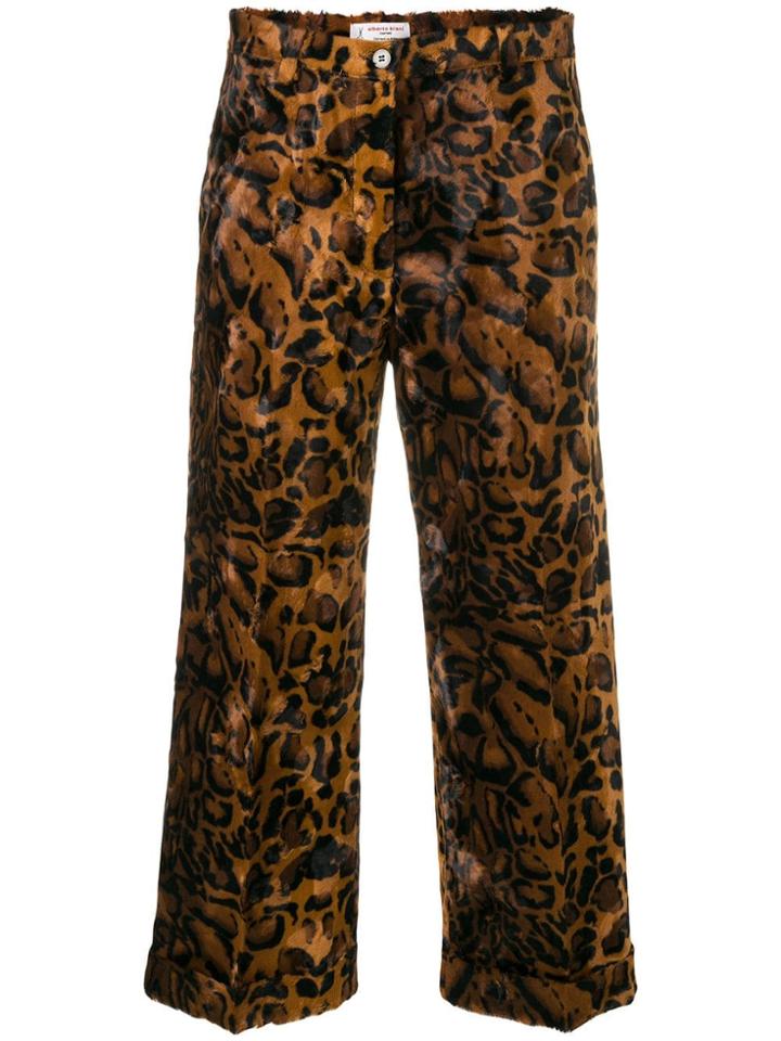 Alberto Biani Cropped Leopard Trousers - Brown