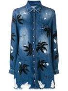 Philipp Plein Embellished Palm Tree Denim Shirt - Blue