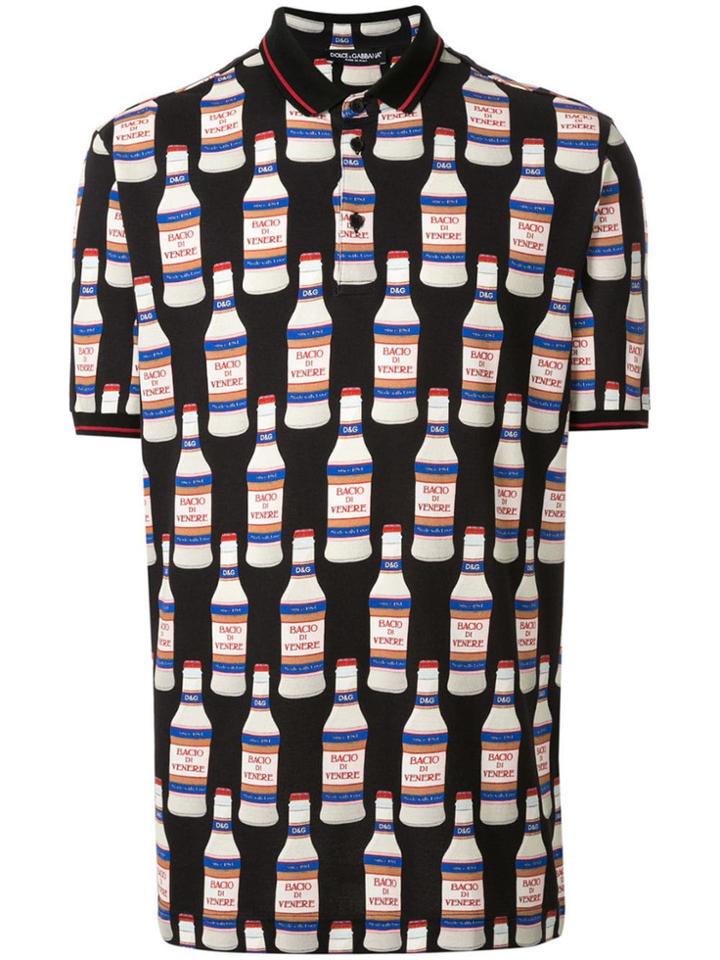 Dolce & Gabbana Bottle Print Polo Shirt - Black