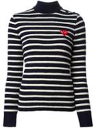 Comme Des Garçons Play - Embroidered Heart Striped Jumper - Women - Wool - M, Blue, Wool