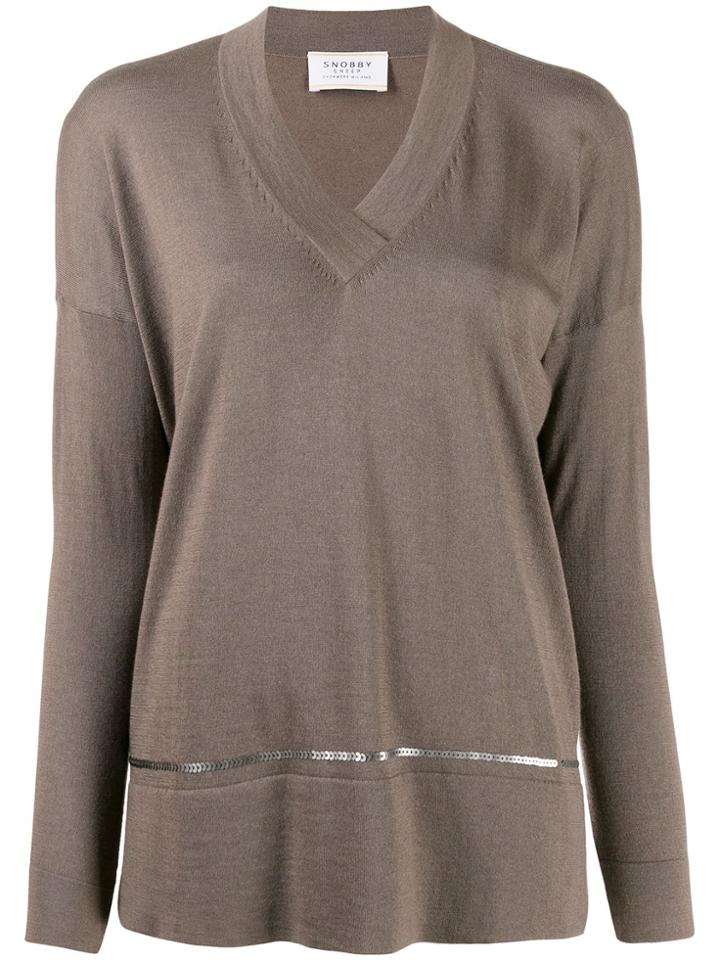 Snobby Sheep Sequinned Stripe Loose-fit Jumper - Brown