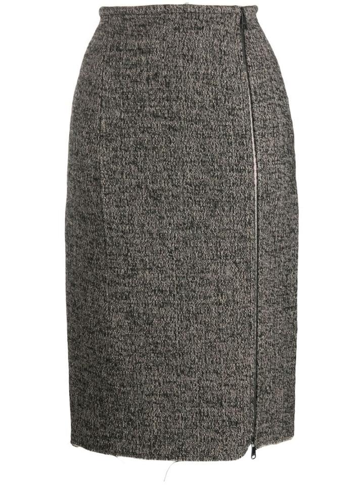 Nº21 Raw Hem Zip-up Midi-skirt - Black