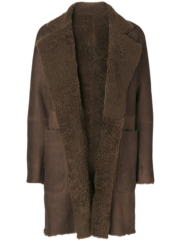 Vince Shearling Trim Coat - Brown