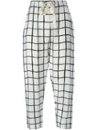 Erika Cavallini Grid Print Cropped Trousers, Women's, Size: 38, White, Silk