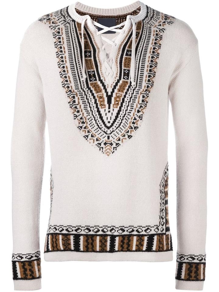 Laneus Tie Detail Jumper, Men's, Size: 50, Nude/neutrals, Polyamide/viscose/angora/alpaca