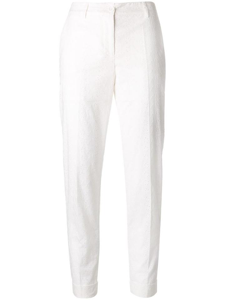 P.a.r.o.s.h. Embroidered Slim Fit Trousers, Women's, Size: Large, White, Cotton