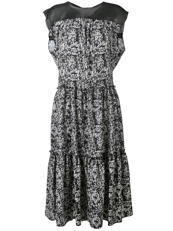 Marna Ro - Floral Pleated Dress - Women - Silk/polyester - Xs, Black, Silk/polyester
