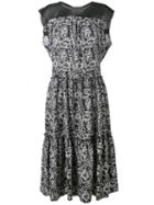 Marna Ro - Floral Pleated Dress - Women - Silk/polyester - Xs, Black, Silk/polyester