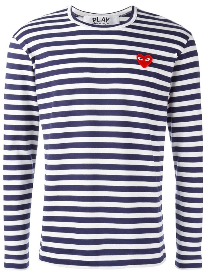 Comme Des Garçons Play Striped Longsleeved T-shirt, Men's, Size: Small, Blue, Cotton