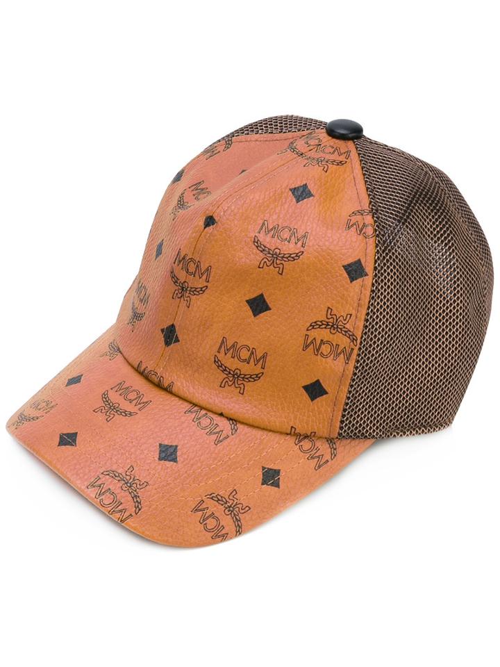 Mcm - Logo Cap - Women - Polyester/pvc - One Size, Brown, Polyester/pvc