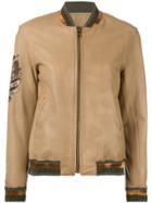 Mr & Mrs Italy Tattoo-style Print Leather Bomber - Brown