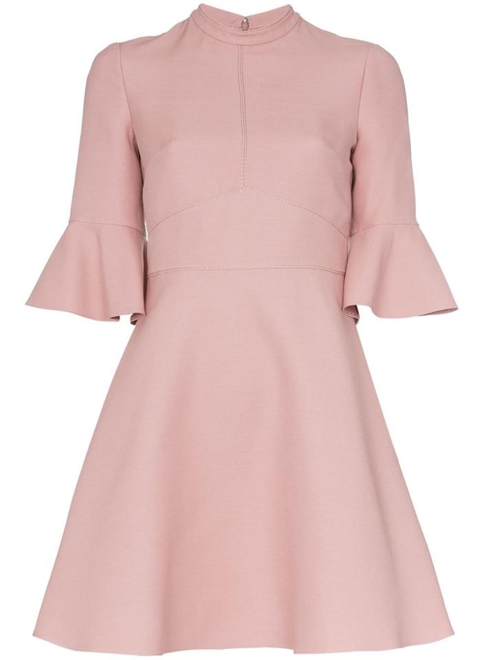 Valentino Classic Crew Neck Fluted Dress - Pink