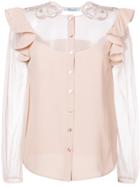 Blumarine Sheer Panel Shirt - Pink & Purple