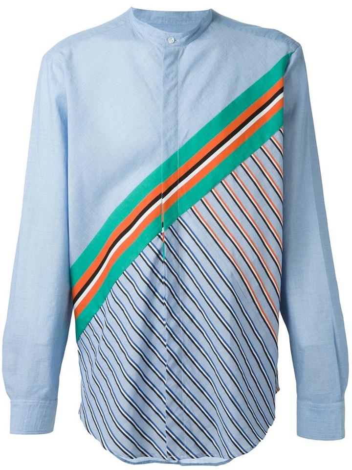 Msgm Striped Shirt, Men's, Size: 41, Blue, Cotton