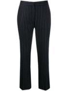 Alexander Mcqueen Cropped Flared Pinstripe Trousers - Black