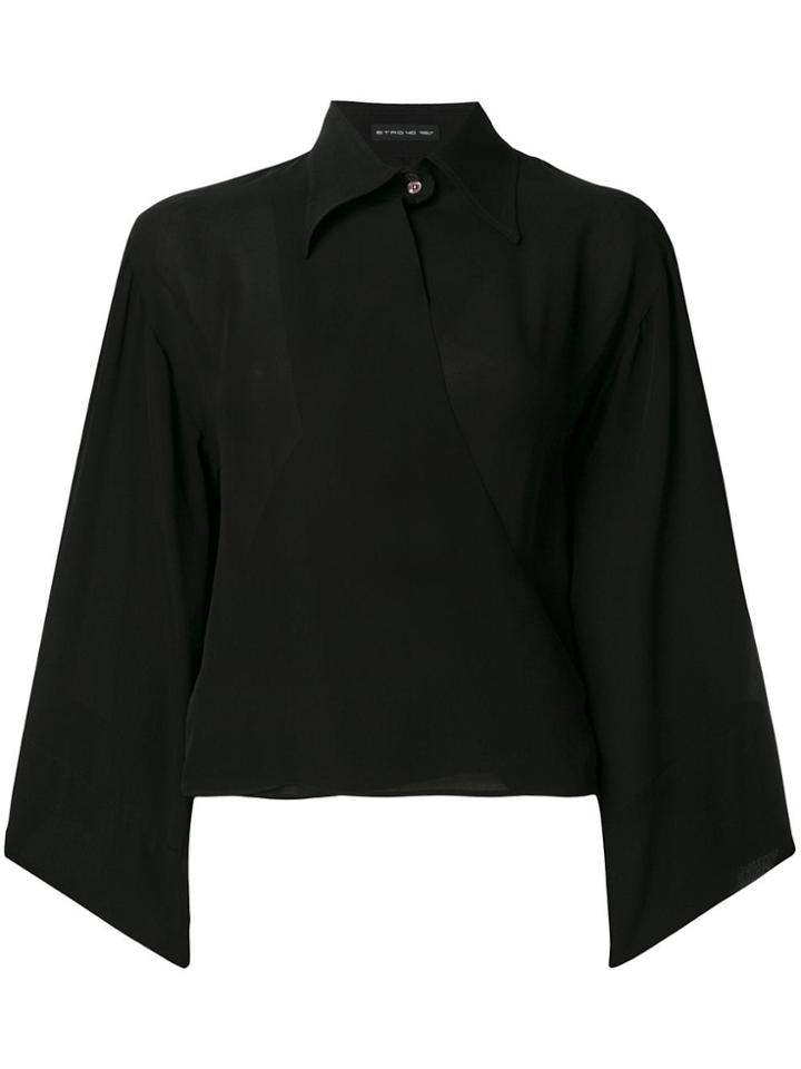 Etro Wrap Front Silk Blouse - Black