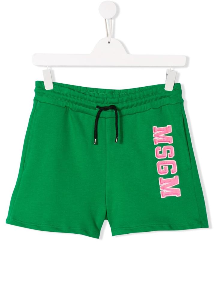 Msgm Kids Teen Logo Embroidered Shorts - Green