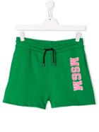 Msgm Kids Teen Logo Embroidered Shorts - Green