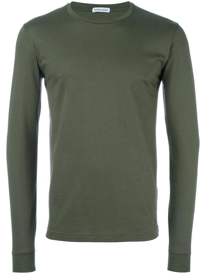 Tomas Maier Crew Neck Slim Sweatshirt, Men's, Size: Medium, Green, Cotton