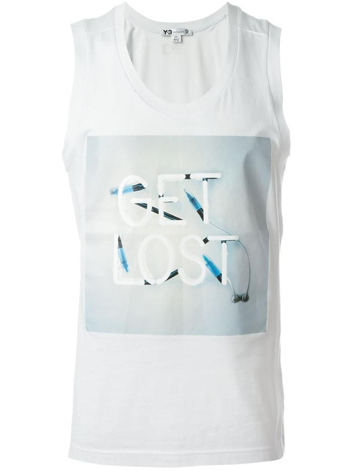 Y-3 Front Print Tank Top, Men's, Size: Medium, White, Cotton