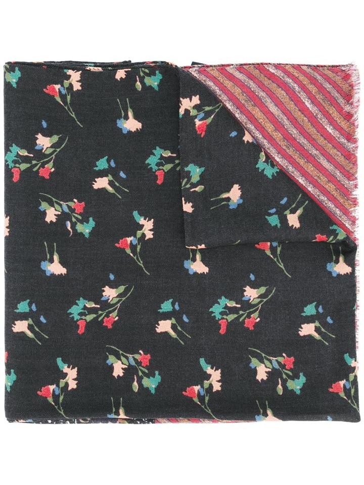 Etro Floral Print Scarf, Women's, Black, Silk/wool