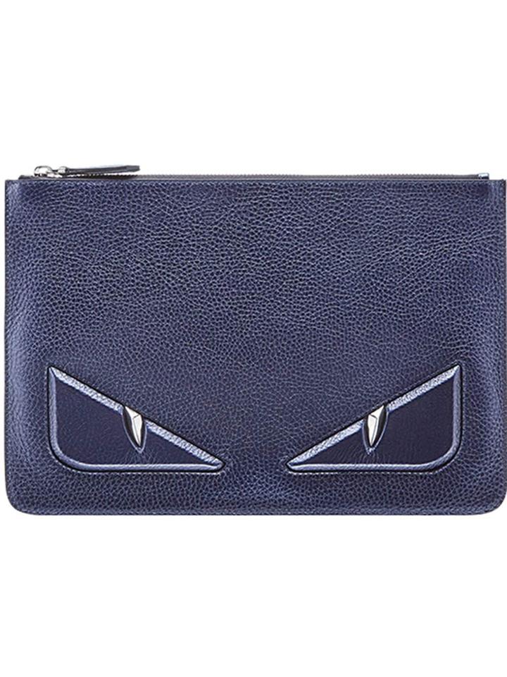 Fendi Zipped Appliqué Clutch Bag - Blue