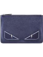 Fendi Zipped Appliqué Clutch Bag - Blue