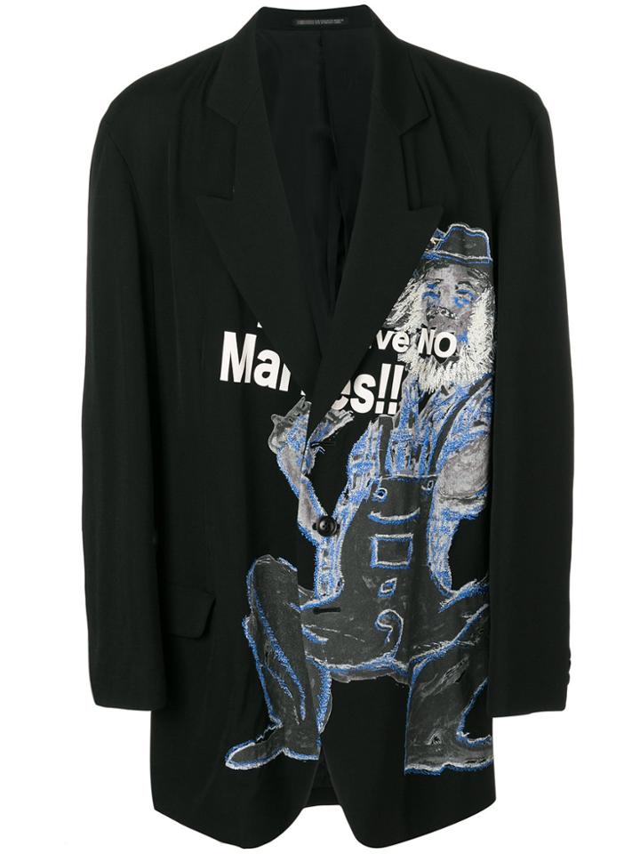 Yohji Yamamoto Print Embroidered Blazer - Black