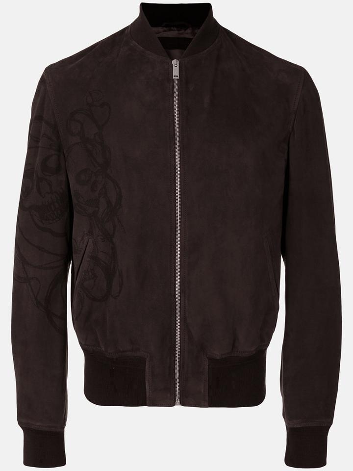 Alexander Mcqueen Zip Front Bomber Jacket, Men's, Size: 52, Brown, Calf Leather/cotton/viscose