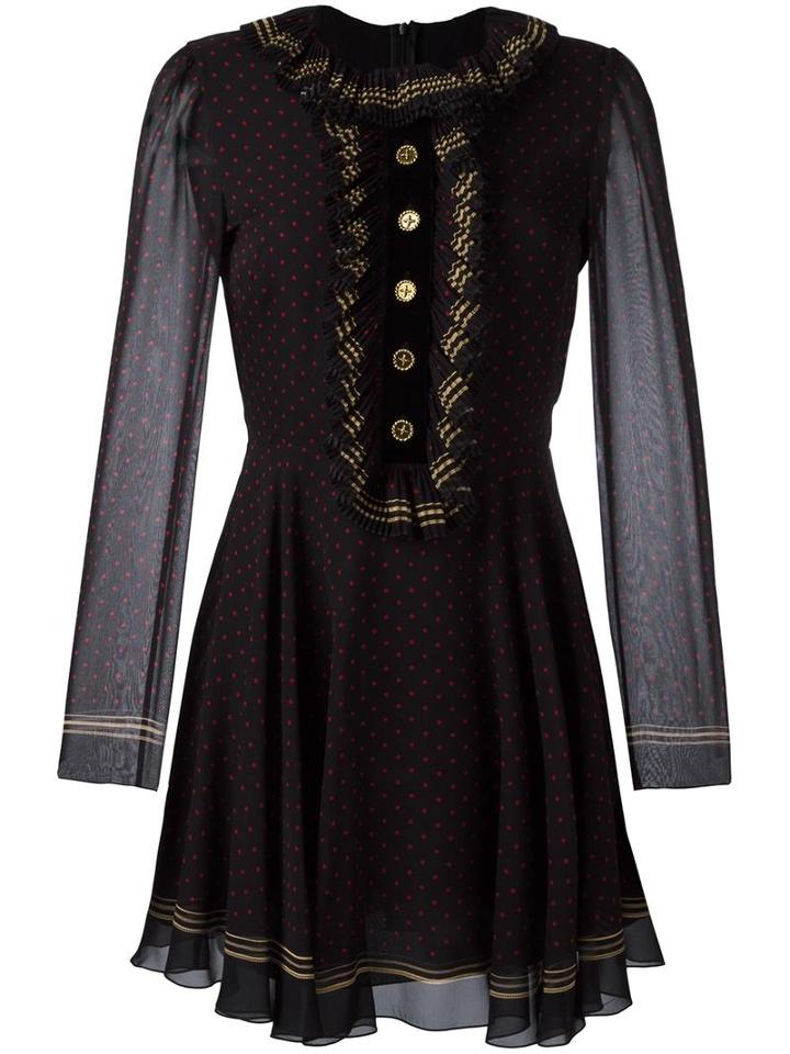 Philosophy Di Lorenzo Serafini Polka Dot Flared Dress, Women's, Size: 38, Black, Silk/polyamide/polyester