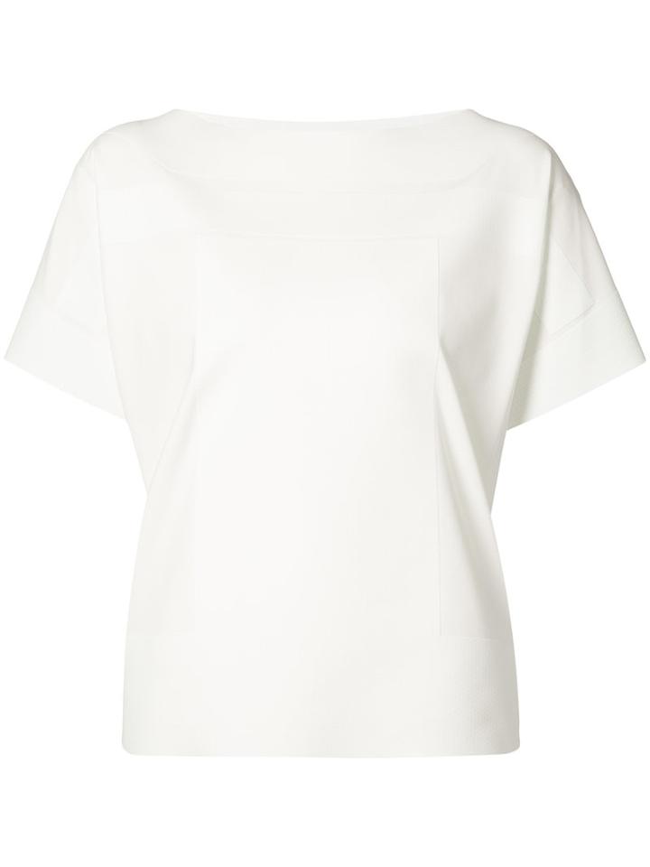 Issey Miyake - Curved Hem Top - Women - Cotton/nylon/polyurethane - 2, White, Cotton/nylon/polyurethane